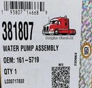Water Pump For C15 / 3406E. Pai # 381807 Ref. Caterpillar 161-5719 10R0484. Fixed Price $425.00.